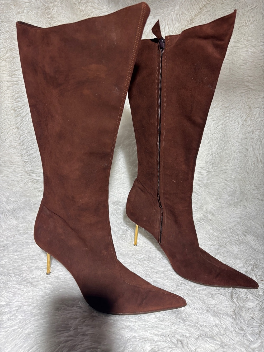 Brown Over-the-Knee Pointed Toe Stiletto Boots